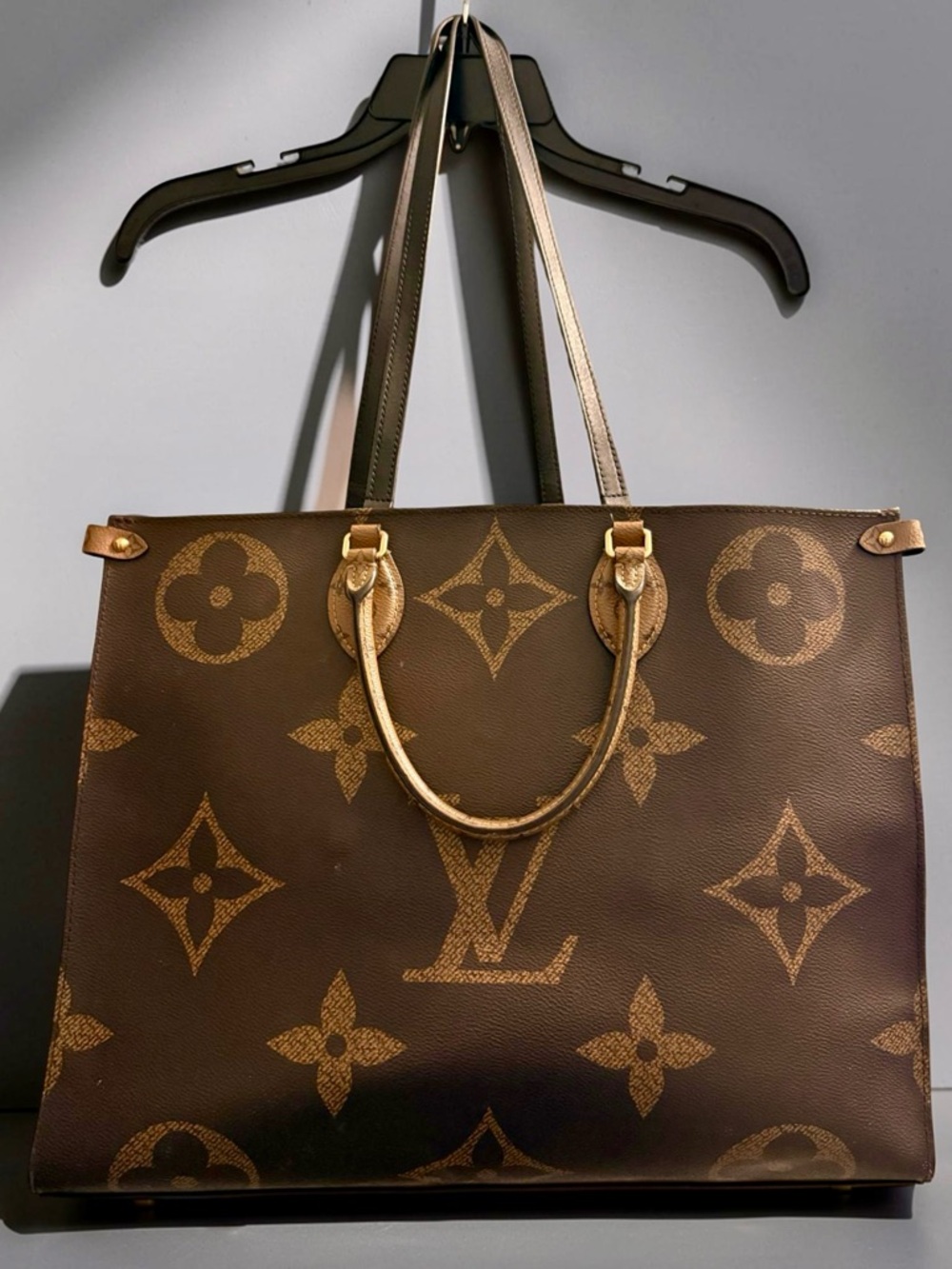Louis Vuitton Brown Monogram Canvas Tote with Gold Accents